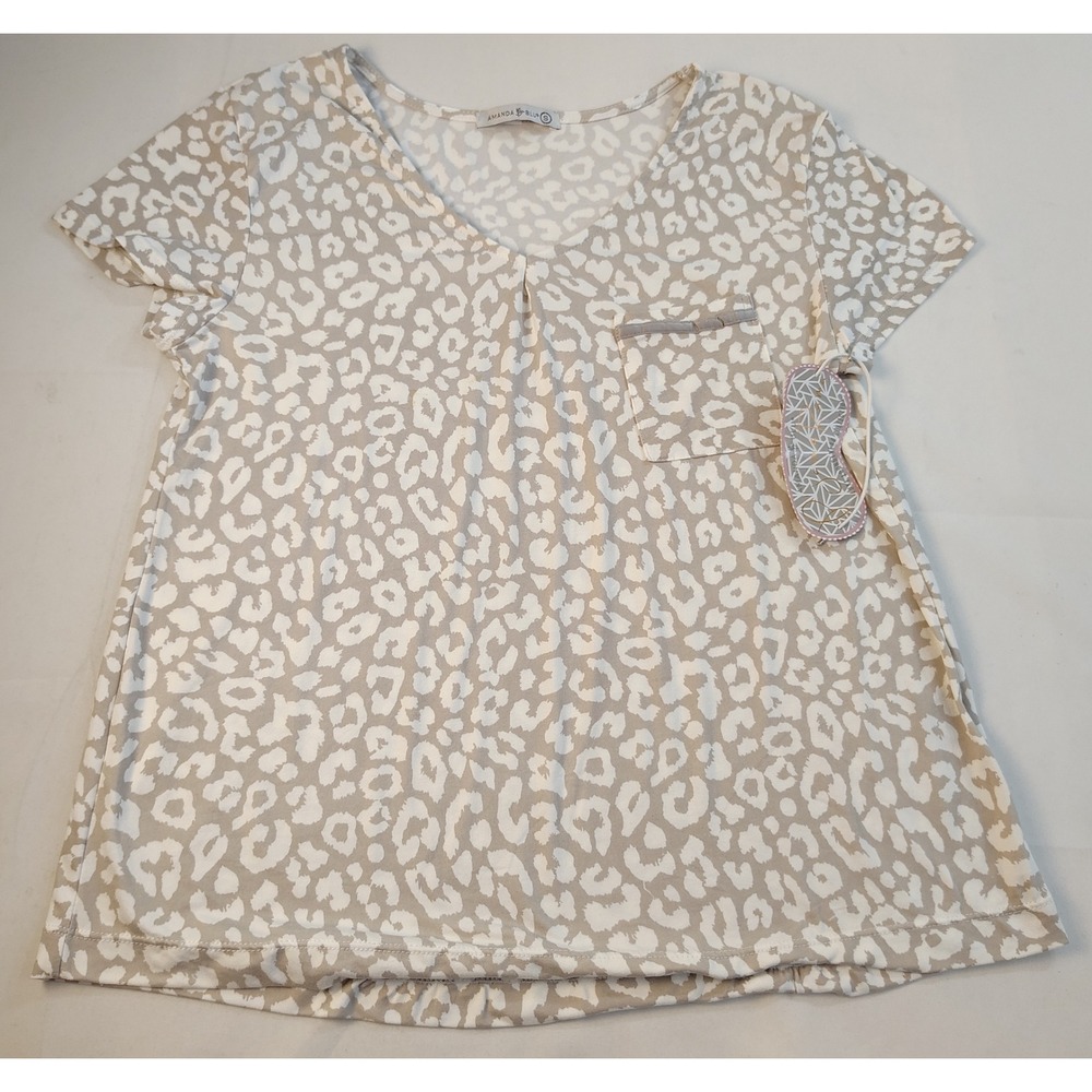 NWT Amanda Blu Pajama Rama Womens S Taupe Leopard Print V-Neck Pocket Pajama Top